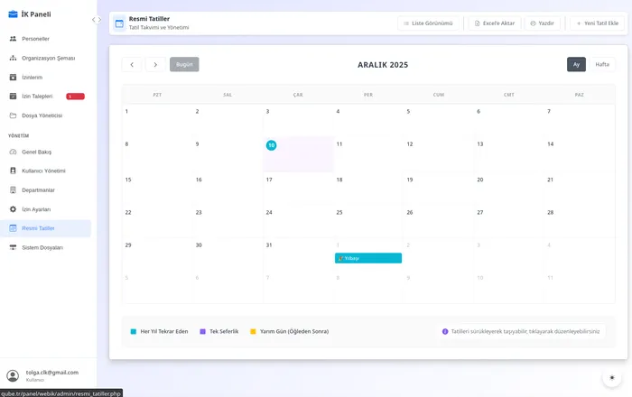 WebIK Resmi Tatil Takvimi
